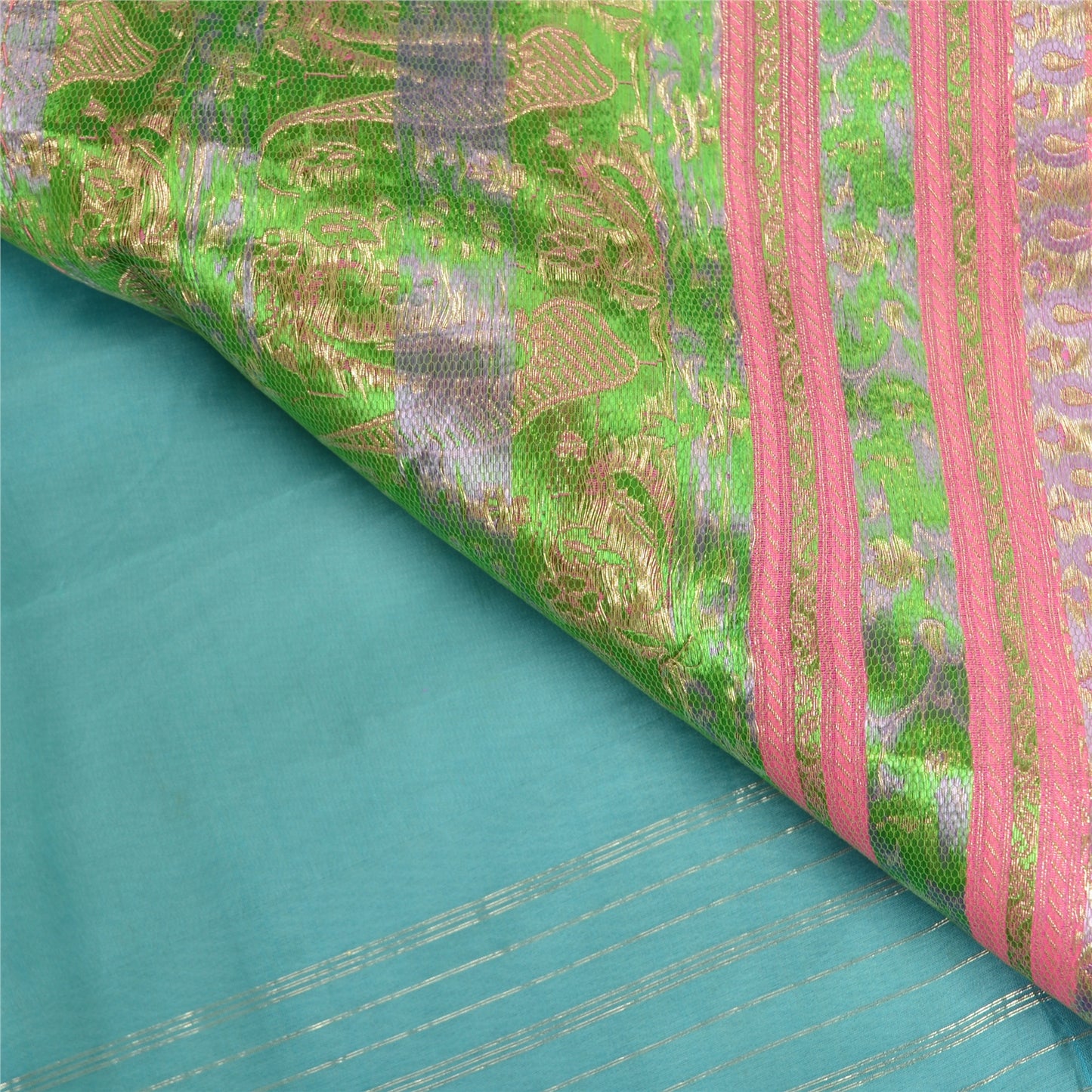 Sanskriti Vintage Blue Sarees Pure Silk Zari Woven Brocade/Banarasi Sari Fabric