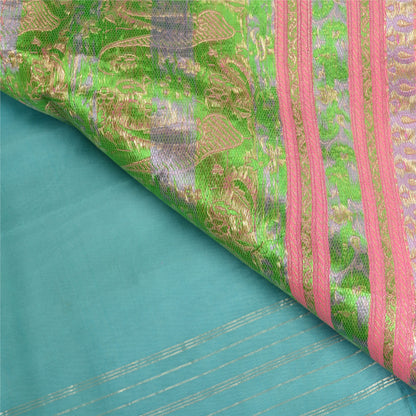 Sanskriti Vintage Blue Sarees Pure Silk Zari Woven Brocade/Banarasi Sari Fabric