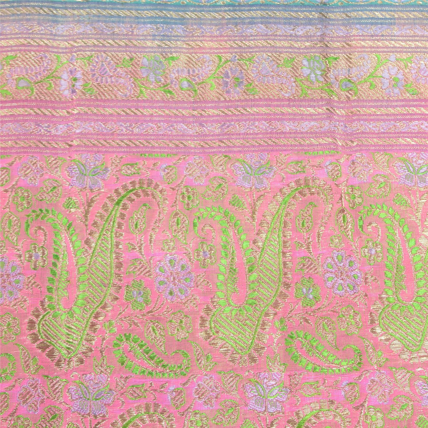 Sanskriti Vintage Blue Sarees Pure Silk Zari Woven Brocade/Banarasi Sari Fabric