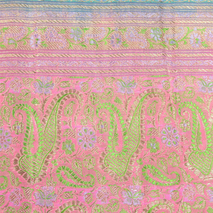 Sanskriti Vintage Blue Sarees Pure Silk Zari Woven Brocade/Banarasi Sari Fabric