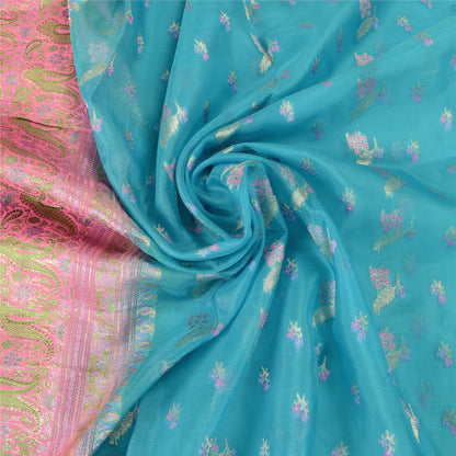 Sanskriti Vintage Blue Sarees Pure Silk Zari Woven Brocade/Banarasi Sari Fabric