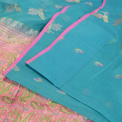 Sanskriti Vintage Blue Sarees Pure Silk Zari Woven Brocade/Banarasi Sari Fabric