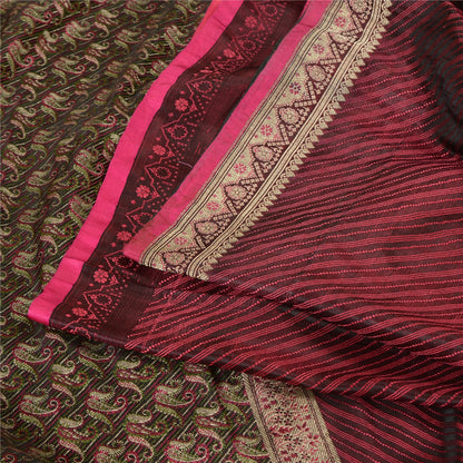 Sanskriti Vintage Sarees Red Pure Satin Silk Woven Brocade/Banarasi Sari Fabric