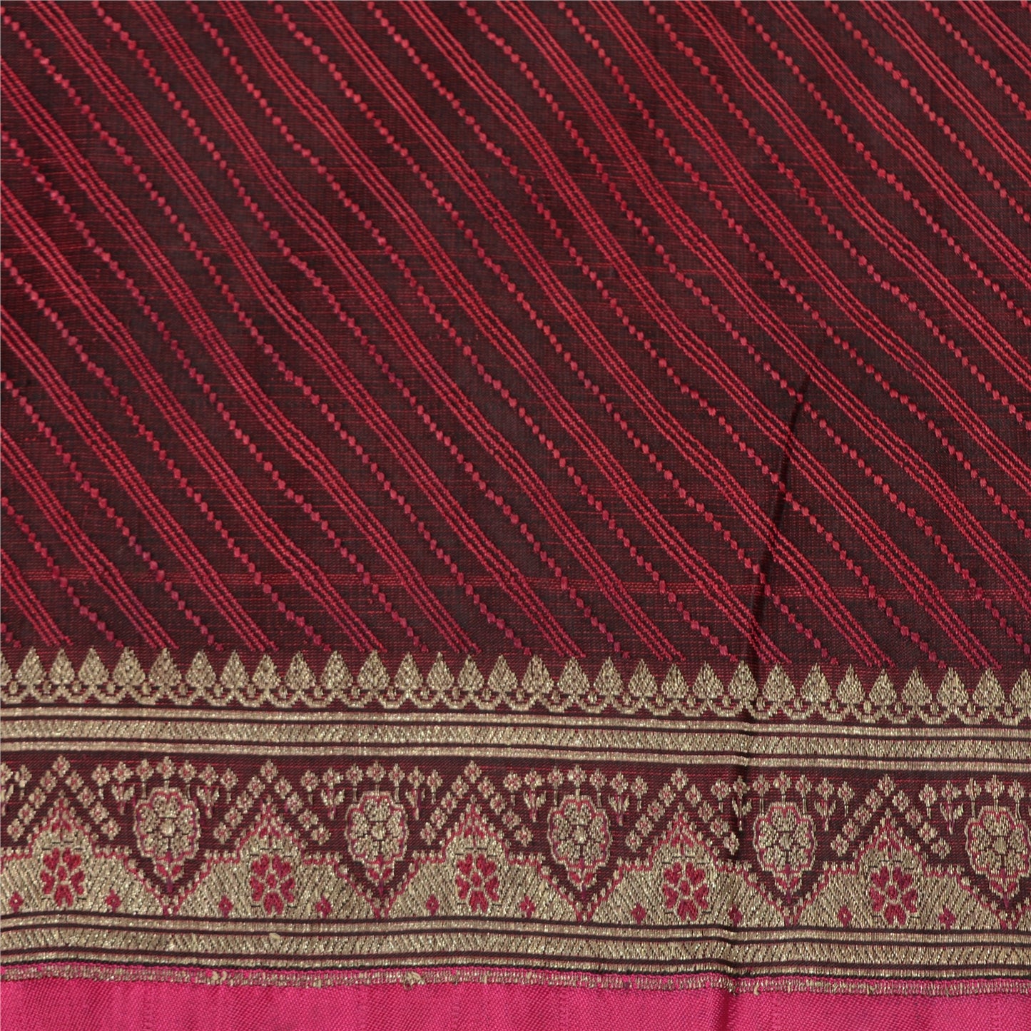 Sanskriti Vintage Sarees Red Pure Satin Silk Woven Brocade/Banarasi Sari Fabric