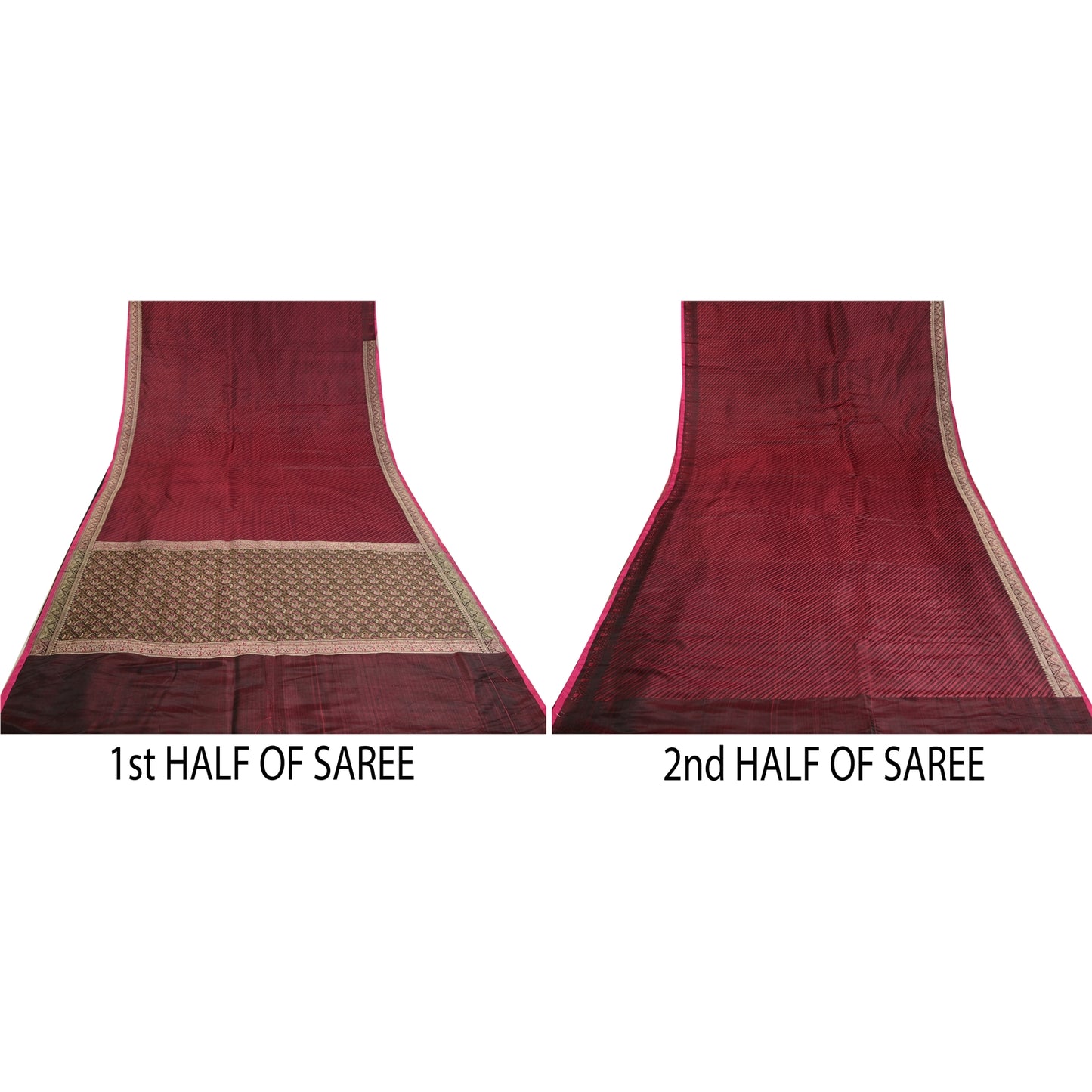 Sanskriti Vintage Sarees Red Pure Satin Silk Woven Brocade/Banarasi Sari Fabric