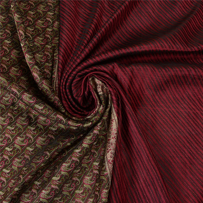 Sanskriti Vintage Sarees Red Pure Satin Silk Woven Brocade/Banarasi Sari Fabric