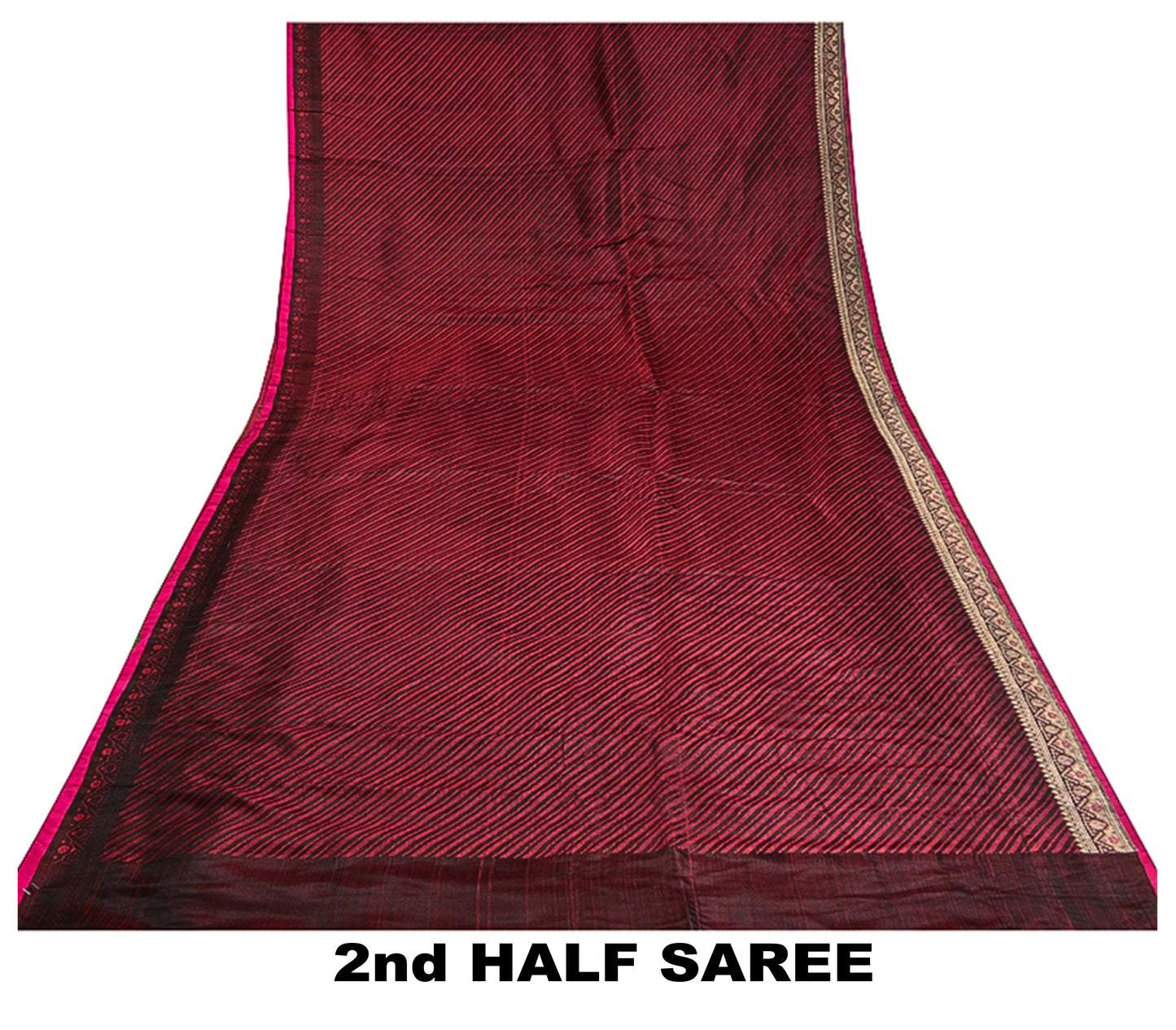 Sanskriti Vintage Sarees Red Pure Satin Silk Woven Brocade/Banarasi Sari Fabric