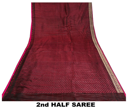 Sanskriti Vintage Sarees Red Pure Satin Silk Woven Brocade/Banarasi Sari Fabric