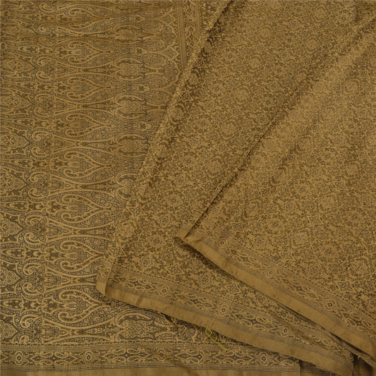 Sanskriti Vintage Brown Indian Sarees Pure Satin Silk Woven Tanchoi Sari Sustainable Fabric