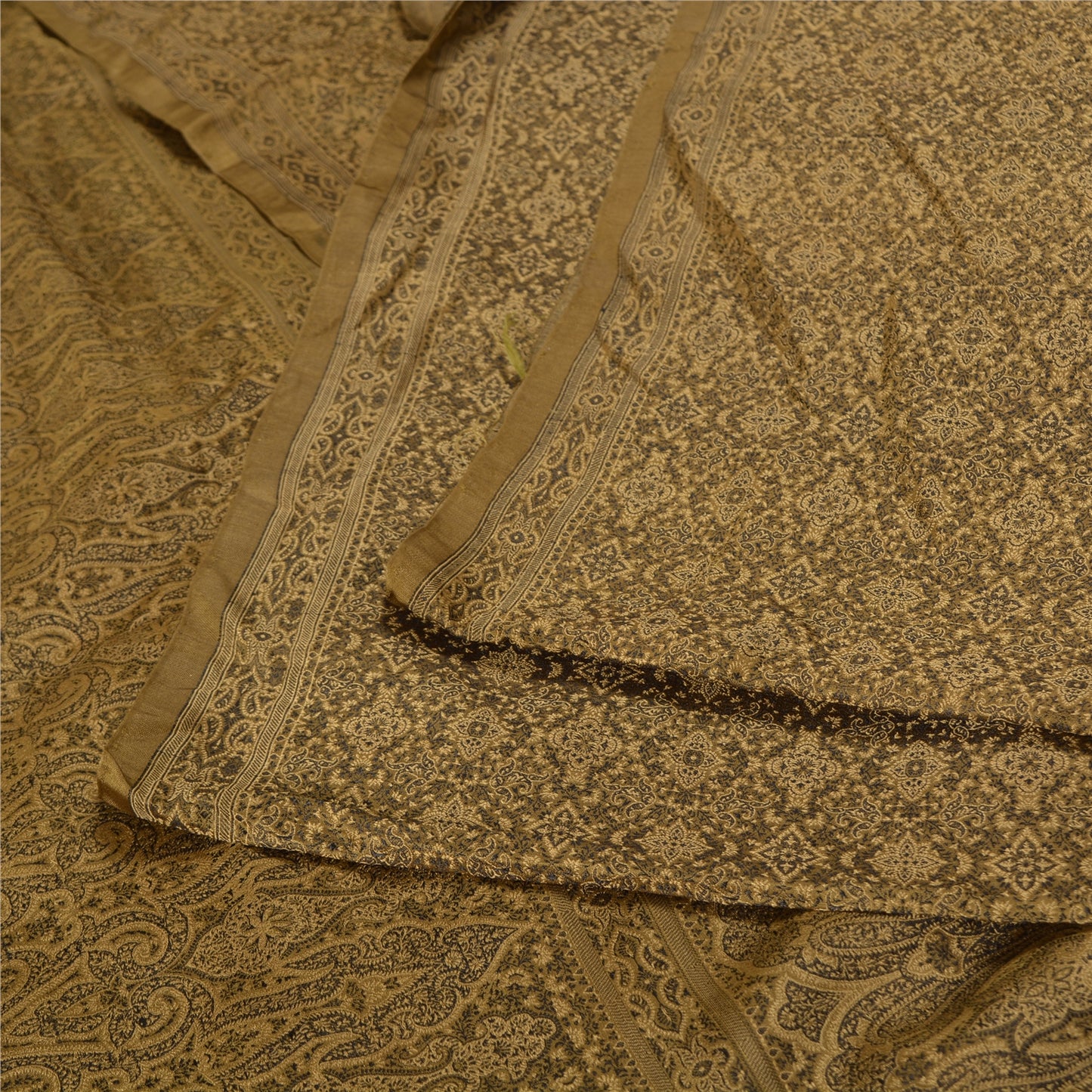 Sanskriti Vintage Brown Indian Sarees Pure Satin Silk Woven Tanchoi Sari Sustainable Fabric