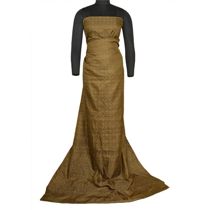 Sanskriti Vintage Brown Indian Sarees Pure Satin Silk Woven Tanchoi Sari Sustainable Fabric