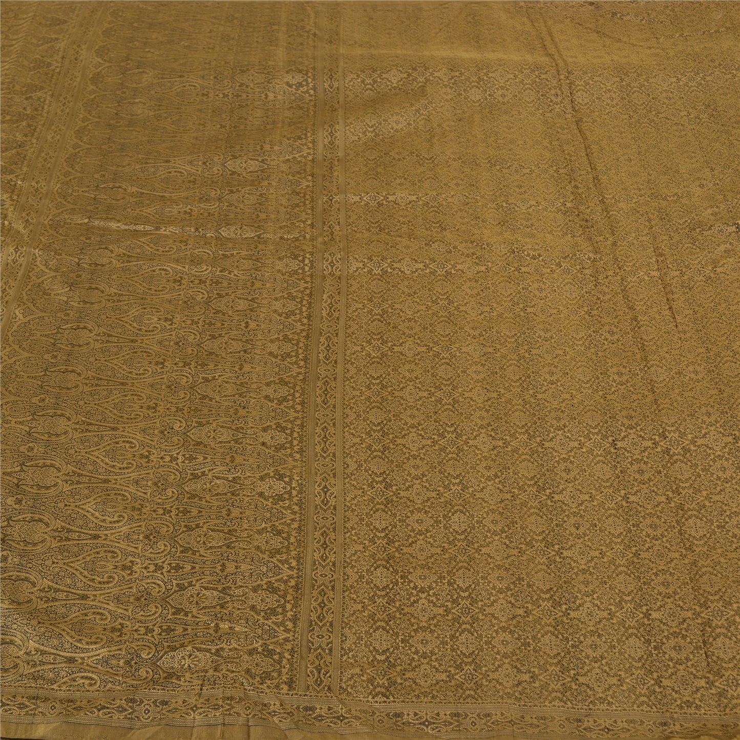 Sanskriti Vintage Brown Indian Sarees Pure Satin Silk Woven Tanchoi Sari Sustainable Fabric