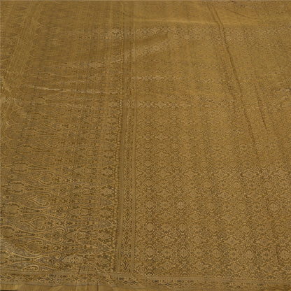 Sanskriti Vintage Brown Indian Sarees Pure Satin Silk Woven Tanchoi Sari Sustainable Fabric