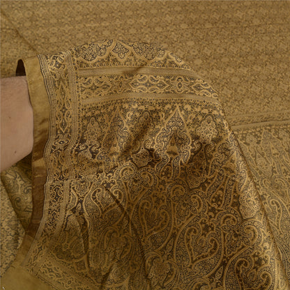 Sanskriti Vintage Brown Indian Sarees Pure Satin Silk Woven Tanchoi Sari Sustainable Fabric
