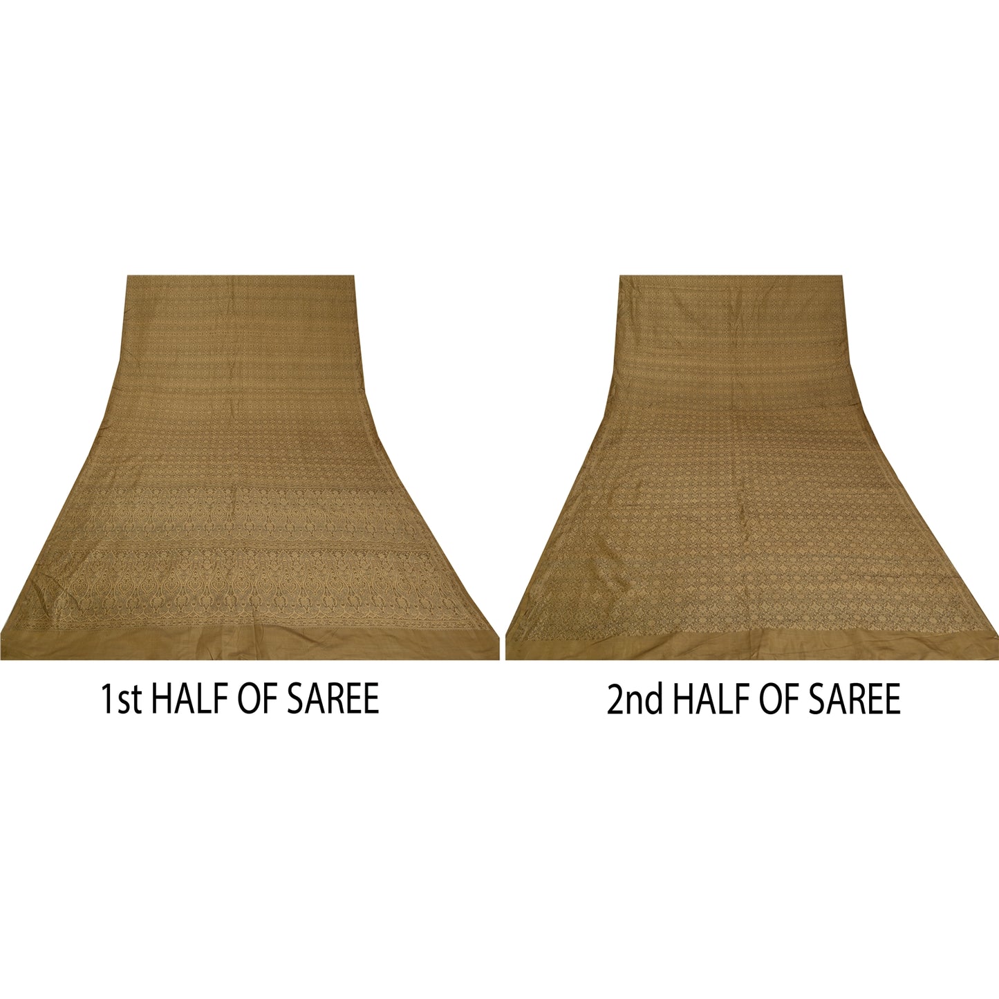 Sanskriti Vintage Brown Indian Sarees Pure Satin Silk Woven Tanchoi Sari Sustainable Fabric