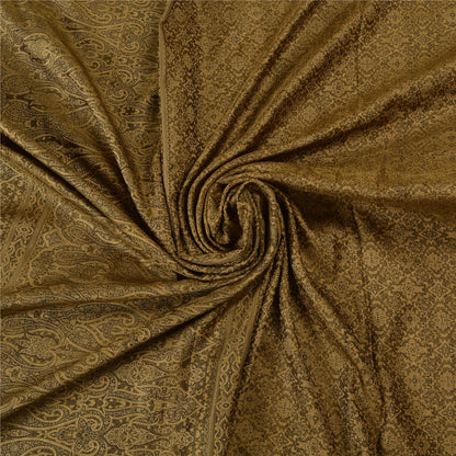 Sanskriti Vintage Brown Indian Sarees Pure Satin Silk Woven Tanchoi Sari Sustainable Fabric