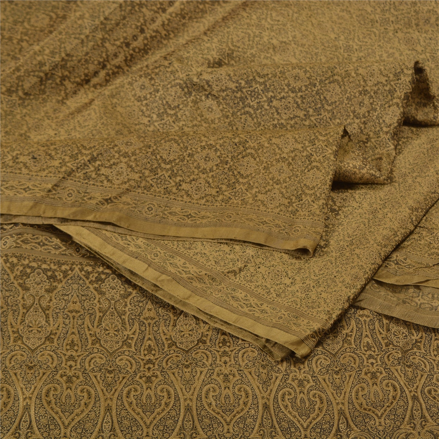 Sanskriti Vintage Brown Indian Sarees Pure Satin Silk Woven Tanchoi Sari Sustainable Fabric