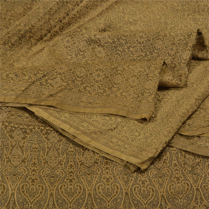 Sanskriti Vintage Brown Indian Sarees Pure Satin Silk Woven Tanchoi Sari Sustainable Fabric