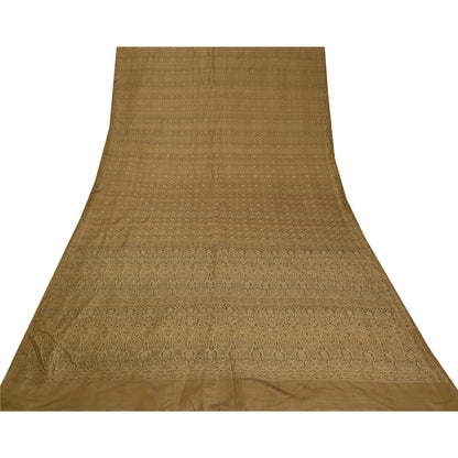 Sanskriti Vintage Brown Indian Sarees Pure Satin Silk Woven Tanchoi Sari Sustainable Fabric