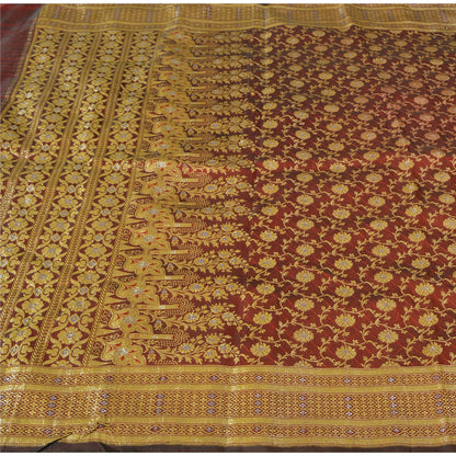 Sanskriti Vintage Red Sarees Blend Silk Unique Hand Woven Brocade Sari Fabric