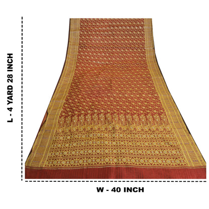 Sanskriti Vintage Red Sarees Blend Silk Unique Hand Woven Brocade Sari Fabric