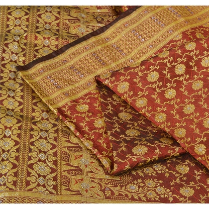 Sanskriti Vintage Red Sarees Blend Silk Unique Hand Woven Brocade Sari Fabric