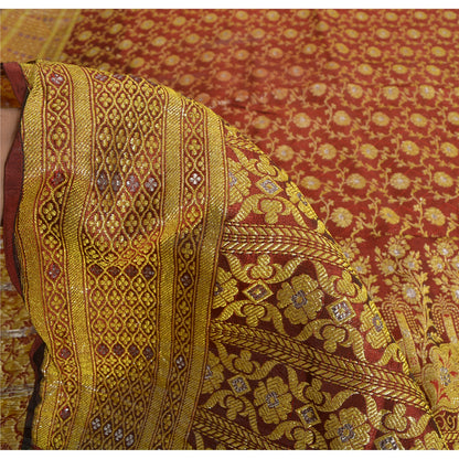 Sanskriti Vintage Red Sarees Blend Silk Unique Hand Woven Brocade Sari Fabric