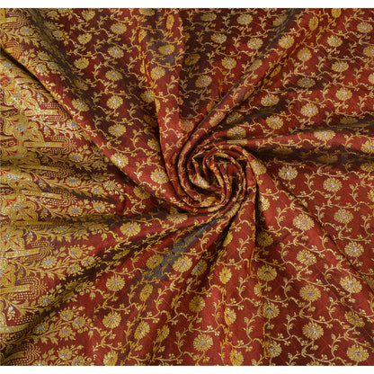 Sanskriti Vintage Red Sarees Blend Silk Unique Hand Woven Brocade Sari Fabric