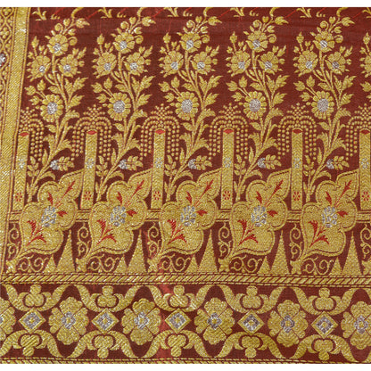 Sanskriti Vintage Red Sarees Blend Silk Unique Hand Woven Brocade Sari Fabric