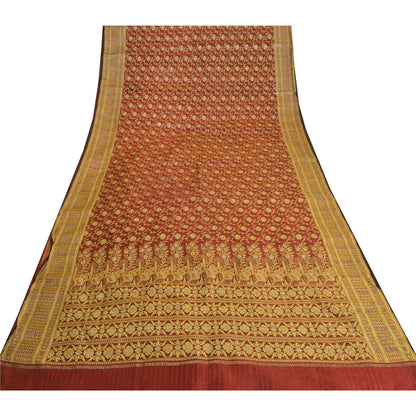 Sanskriti Vintage Red Sarees Blend Silk Unique Hand Woven Brocade Sari Fabric