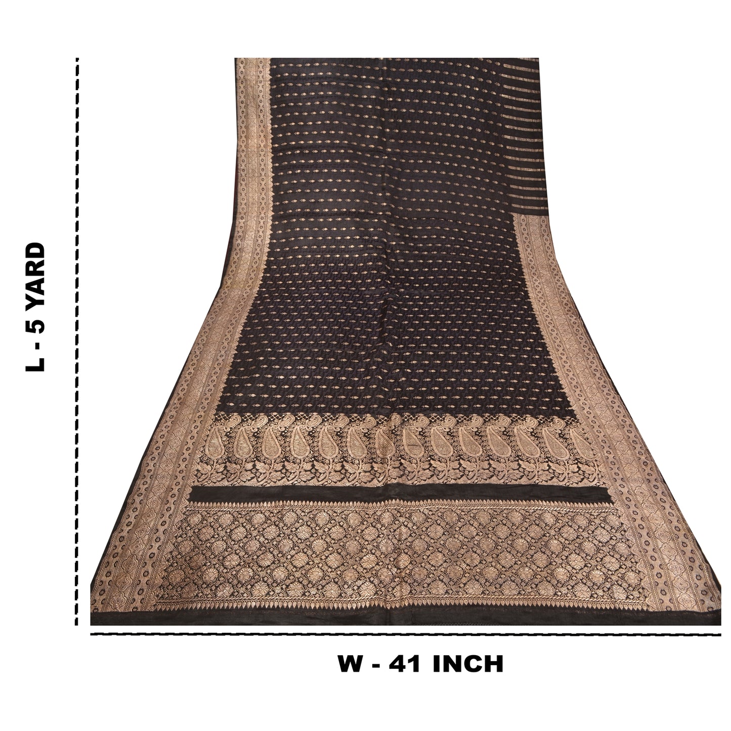 Sanskriti Vintage Black Sarees Pure Satin Woven Brocade/Banarasi Sari Fabric