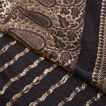 Sanskriti Vintage Black Sarees Pure Satin Woven Brocade/Banarasi Sari Fabric