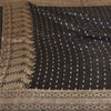 Sanskriti Vintage Black Sarees Pure Satin Woven Brocade/Banarasi Sari Fabric