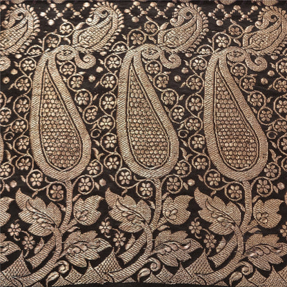 Sanskriti Vintage Black Sarees Pure Satin Woven Brocade/Banarasi Sari Fabric