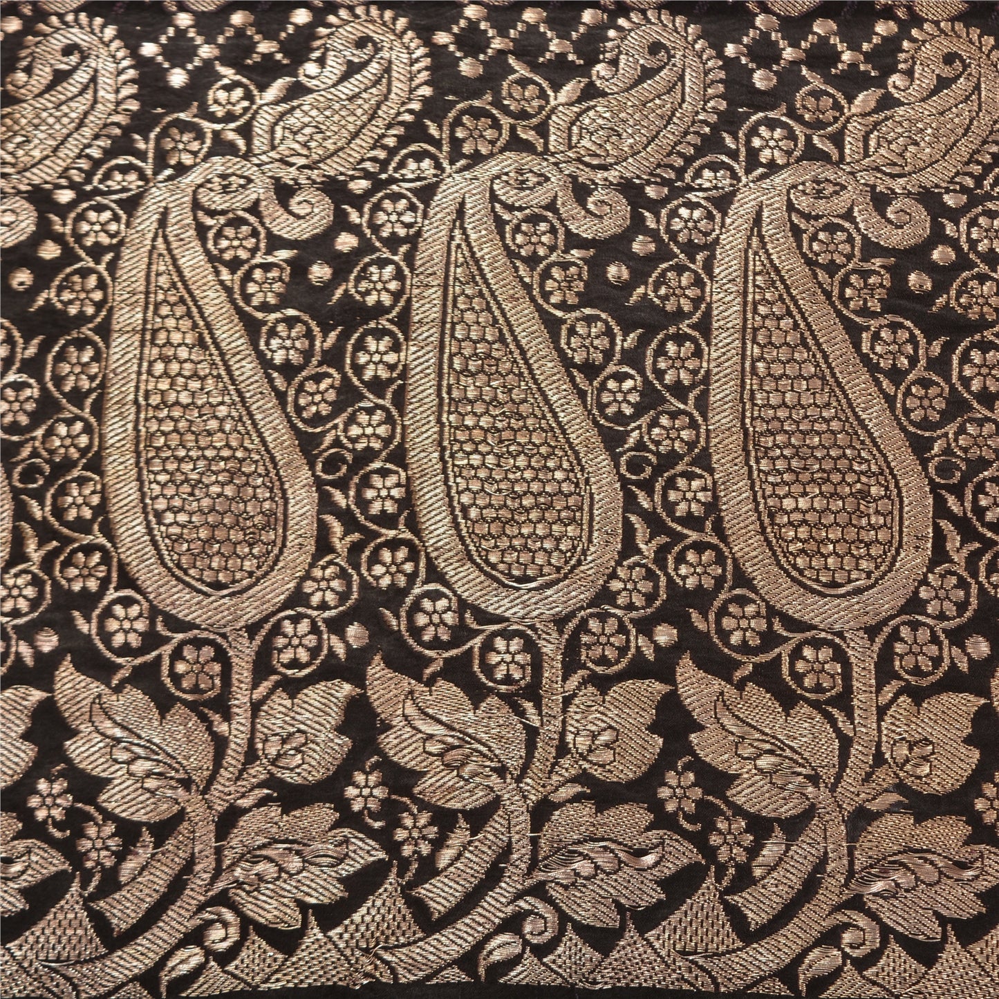 Sanskriti Vintage Black Sarees Pure Satin Woven Brocade/Banarasi Sari Fabric