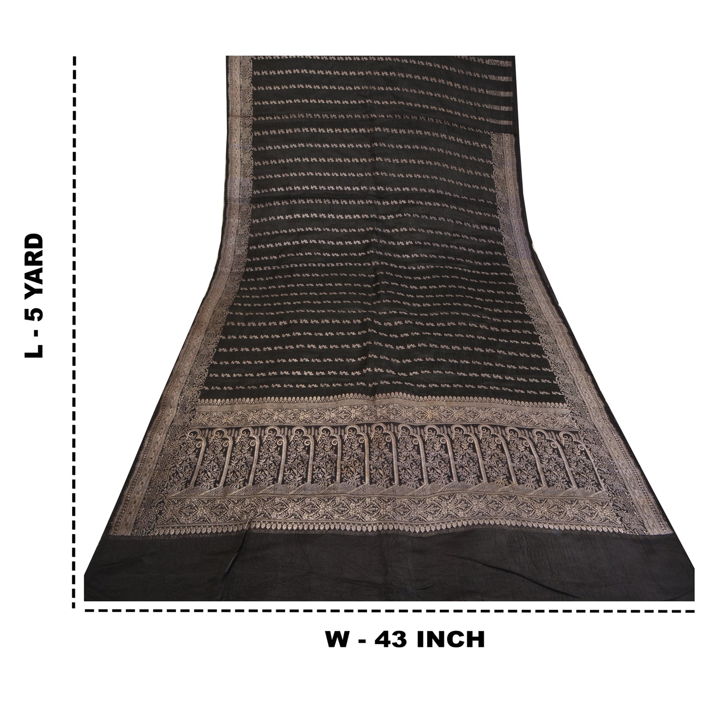 Sanskriti Vintage Black Sarees Pure Satin Woven Brocade/Banarasi Sari Fabric