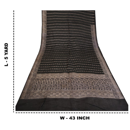 Sanskriti Vintage Black Sarees Pure Satin Woven Brocade/Banarasi Sari Fabric