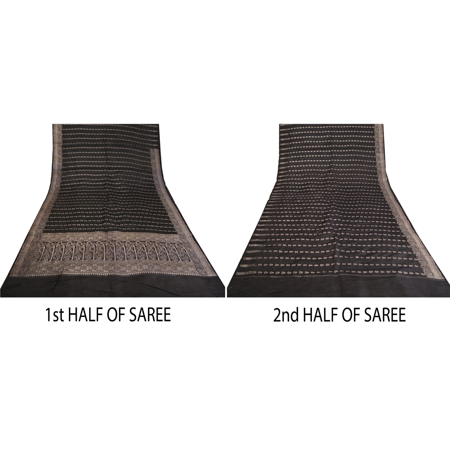 Sanskriti Vintage Black Sarees Pure Satin Woven Brocade/Banarasi Sari Fabric