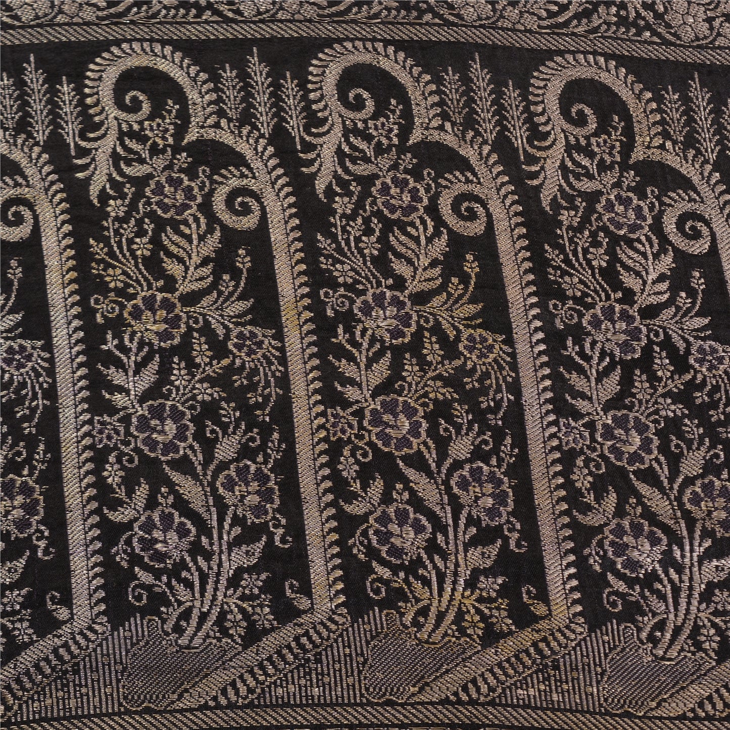 Sanskriti Vintage Black Sarees Pure Satin Woven Brocade/Banarasi Sari Fabric