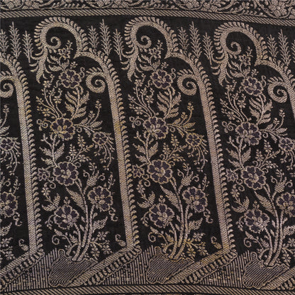 Sanskriti Vintage Black Sarees Pure Satin Woven Brocade/Banarasi Sari Fabric