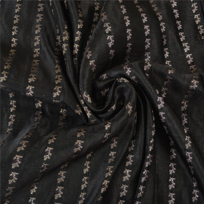 Sanskriti Vintage Black Sarees Pure Satin Woven Brocade/Banarasi Sari Fabric