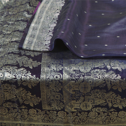 Sanskriti Vintage Purple Sarees Pure Satin Woven Brocade/Banarasi Sari Fabric