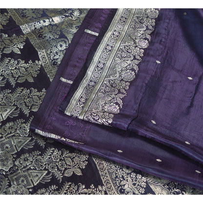 Sanskriti Vintage Purple Sarees Pure Satin Woven Brocade/Banarasi Sari Fabric