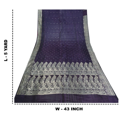 Sanskriti Vintage Purple Sarees Pure Satin Woven Brocade/Banarasi Sari Fabric