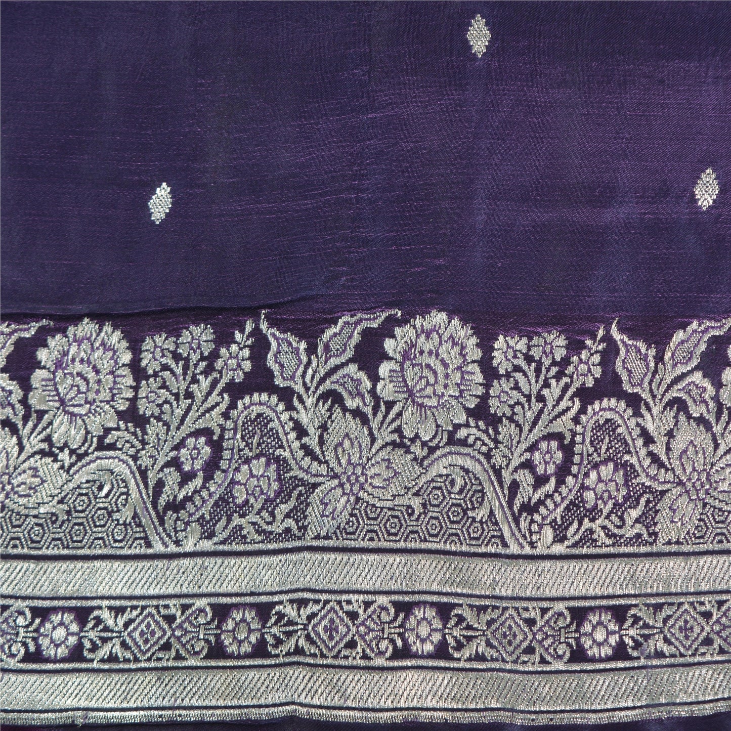 Sanskriti Vintage Purple Sarees Pure Satin Woven Brocade/Banarasi Sari Fabric