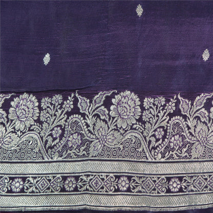 Sanskriti Vintage Purple Sarees Pure Satin Woven Brocade/Banarasi Sari Fabric