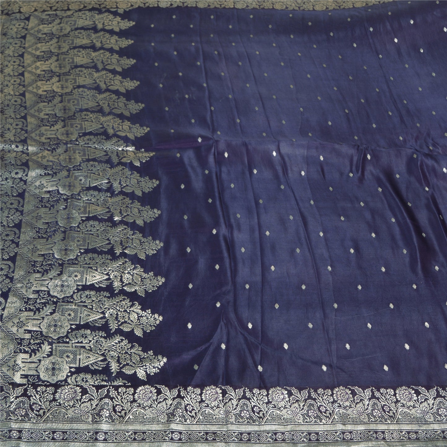 Sanskriti Vintage Purple Sarees Pure Satin Woven Brocade/Banarasi Sari Fabric