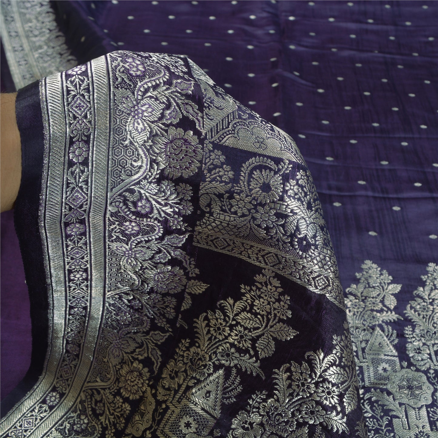Sanskriti Vintage Purple Sarees Pure Satin Woven Brocade/Banarasi Sari Fabric