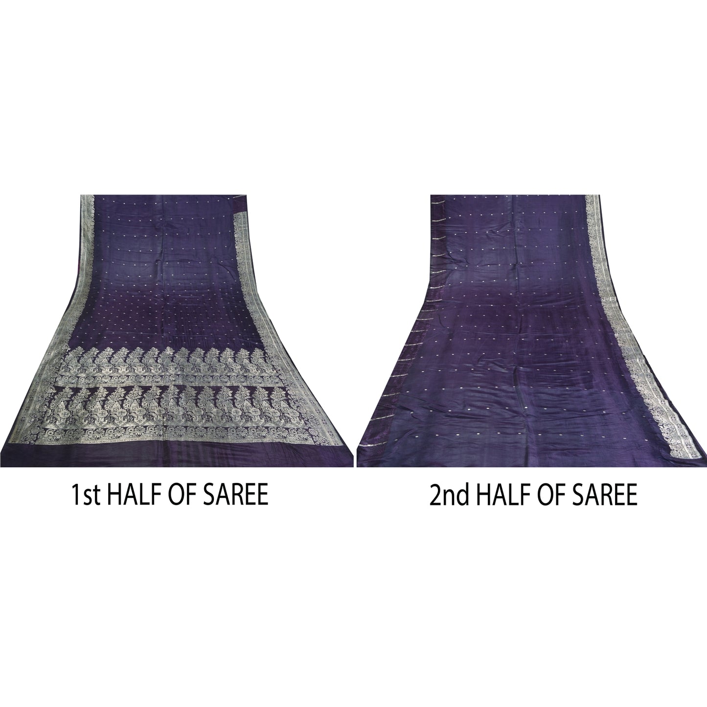 Sanskriti Vintage Purple Sarees Pure Satin Woven Brocade/Banarasi Sari Fabric