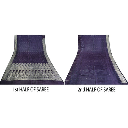 Sanskriti Vintage Purple Sarees Pure Satin Woven Brocade/Banarasi Sari Fabric